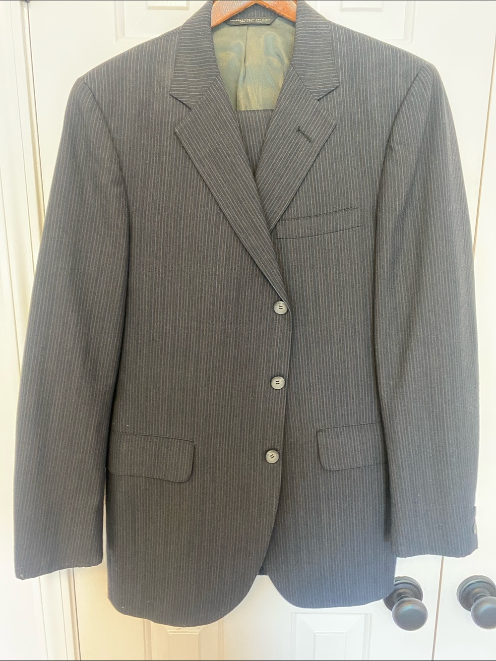 Majer Men's Charcoal Pinstripe Suit Jacket and Pants Set